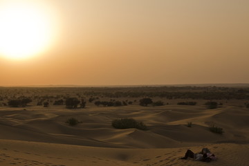romantic sunset in thar desert