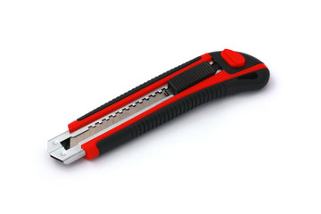 Red-black box knife isolated on white