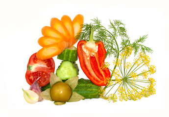 Fototapeta na wymiar Decorative cut up fresh vegetables