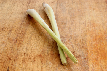 organic thai lemon grass on a timber board