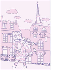 Cat the Violinist in Pink Paris