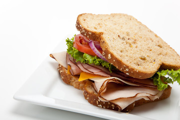 Turkey sandwich on white background