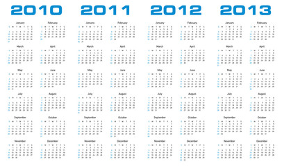 calendar for 2010 through 2013 - obrazy, fototapety, plakaty