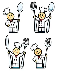 Poster Shef with big spoon, fork and knife © Albert Ziganshin