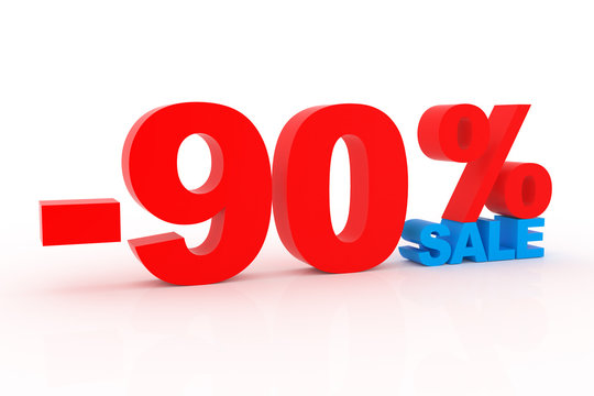 3D signs showing 90% discount and clearance.