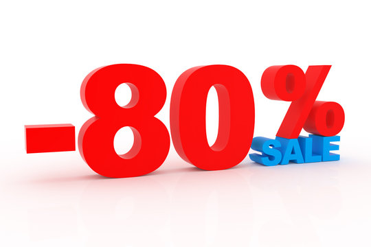 3D signs showing 80% discount and clearance.