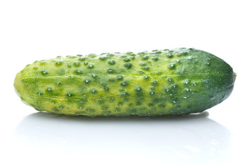 green cucumber with water drops isolated on white