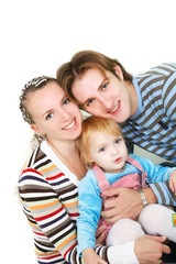 young happy family isolated over white