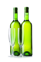Bottle and glass isolated on the white