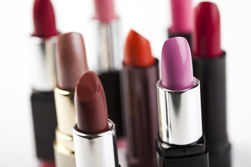 Set of pink and violet lipsticks