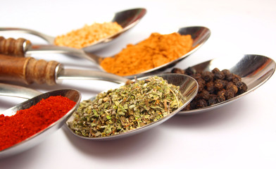 Collection of spices on spoons