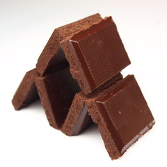Chocolate pieces isolated on white