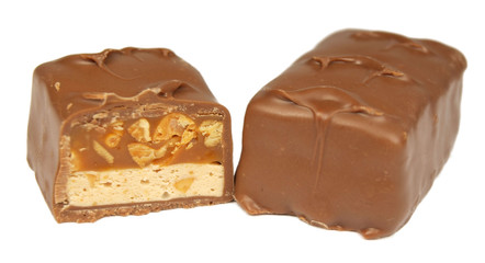 Chocolate stick with cut isolated on white