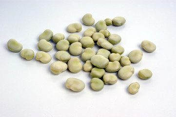 organic broad beans and a white background