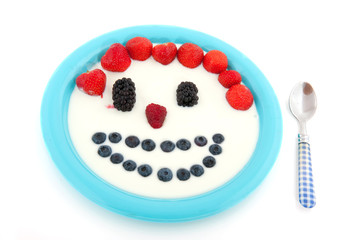 Diversity fresh fruit in yogurt