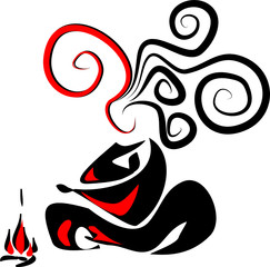 Cross-legged woman near the fire