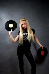 beautiful young girl with a vinyl