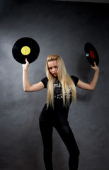 beautiful young girl with a vinyl