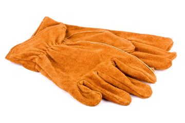 Brown gloves isolated on white.