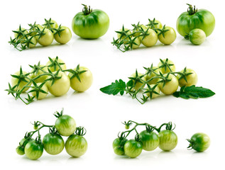 Set of Ripe Yellow and Green Tomatoes Isolated on White