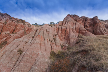 Red rocks in canyon and blue sky