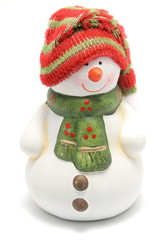 Small, smiling Snowman with a red hat and green scarf