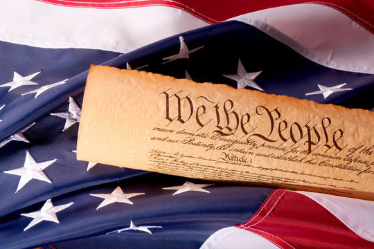 US Constitution - We The People   with USA  Flag.