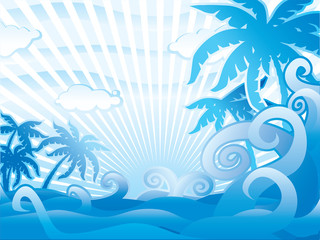 Fototapeta na wymiar Blue tropical harmonic scene.