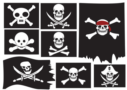 Skull and crossbones. Pirate flags