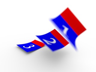 Defocused numbers on paper flying away