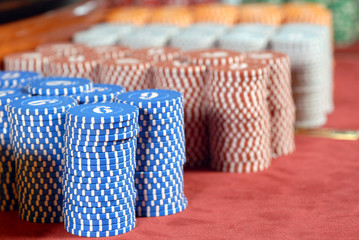 Poker chips in casino