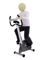 Man on vertical exercise bicycle