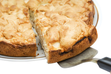 Apple pie on the plate over white