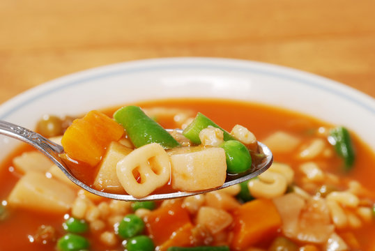 spoon full of vegetable soup