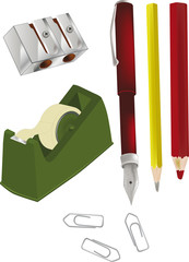 scotch tape dispenser pencil sharpener and pen