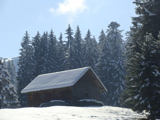 Hütte im Schnee, Schweiz, Alpen