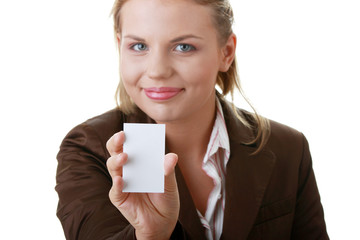 Lady with blank business card