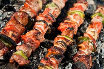 Barbecue with delicious grilled meat on grill
