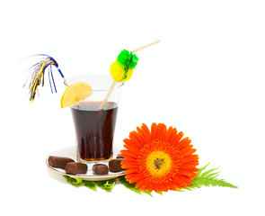 Sweet Drink and flower isolated on white