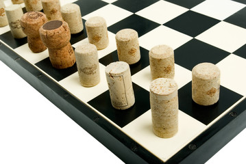 Chess board with wine corks