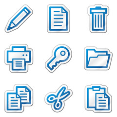 Document web icons, blue contour sticker series