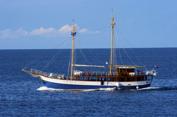 Fototapeta na wymiar Old huge sailing boat at blue sea