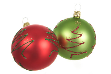 red and green christmas balls