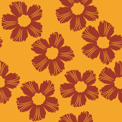 Obraz premium red flowers pattern on orange background