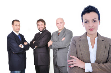 Young attractive business woman in front of group