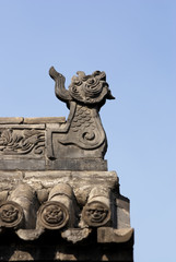 dragon roof of chinese temple，Shanxi province，china