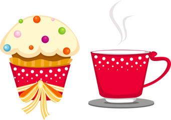 cup of coffee and cute cup cake