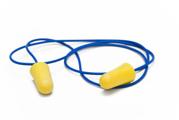 Yellow earplugs with blue band