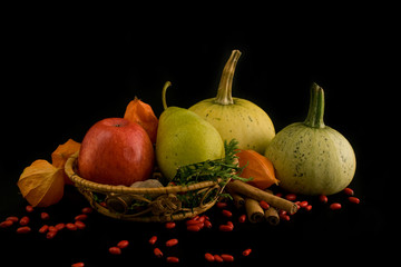 Pumpkins with apple and pear
