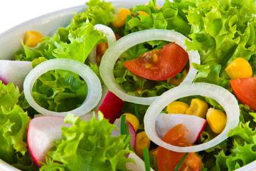 Salat mit Tomaten, Radieschen und Zwiebel